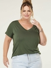 T-shirt Viscolycra com "gola V" Verde Plus Size