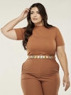 T-shirt Viscolycra com gola - Caramelo - Plus Size