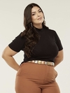 T-shirt Viscolycra com gola - Preta - Plus Size