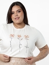 T-shirt Algodão com flores e pérolas douradas - Plus Size