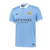 Camisa retrô masculina do Manchester City, modelo 2015/2016, na cor azul, com logo da Puma e estampa do patrocinador Etihad Airways.