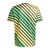 Camisa torcedor masculina da seleção da Jamaica, modelo 2024/2025, nas cores amarela, preta e verde, com listras em diferentes direções.