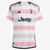 Camisa torcedor masculina da Juventus II 2023/2024, branca com listras rosa e cinza, logotipo da Adidas e "Jeep" na frente.