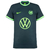 Camisa masculina do time Wolfsburg II 2022/2023, na cor verde escuro, com detalhes em neon e logos da Nike e Volkswagen.