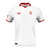 Camisa torcedor masculina branca do Sevilla FC 2023/2024 com detalhes em vermelho.