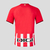 Camisa masculina do Athletic Bilbao I 2023/2024, vermelha e branca, com listras verticais e logo da marca Castore.