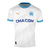 Camisa branca do Olympique de Marseille para torcedores masculinos, com detalhes em azul e logo da Puma.