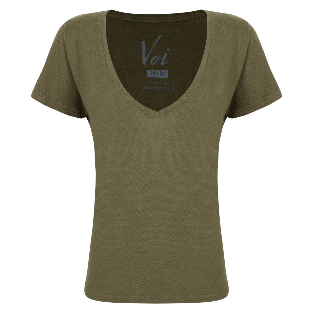 Camiseta Linho Feminina Gola V Militar