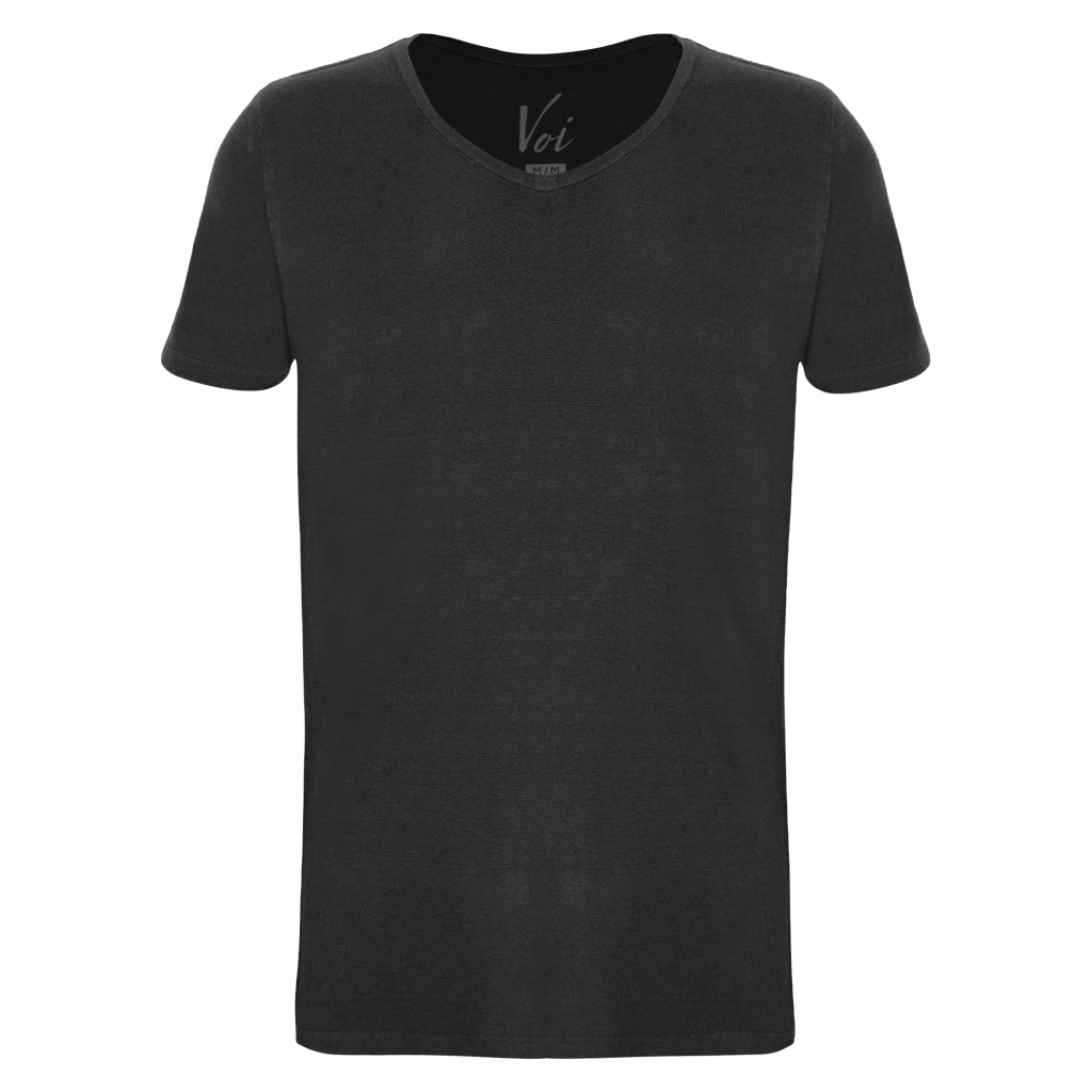 Camiseta Linho Masculina Gola V Preto