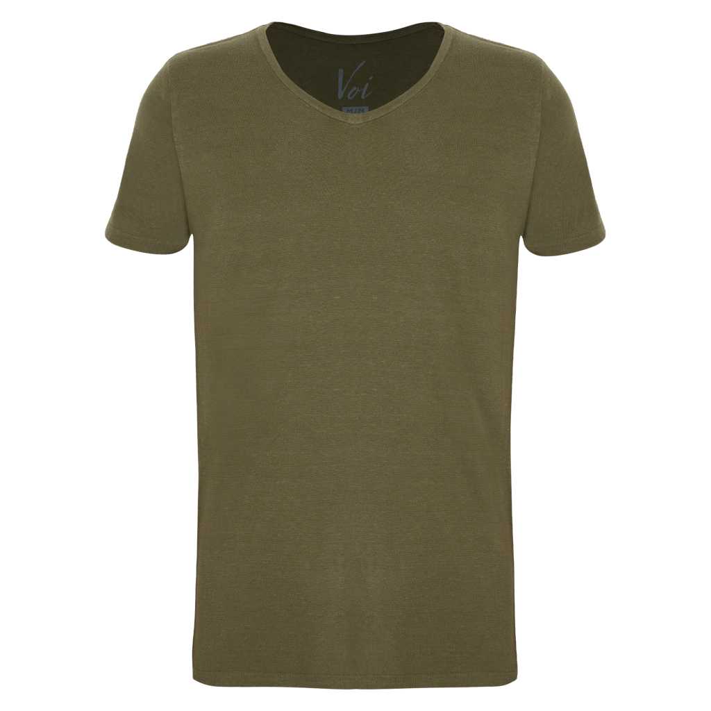 Camiseta Linho Masculina Gola V Militar