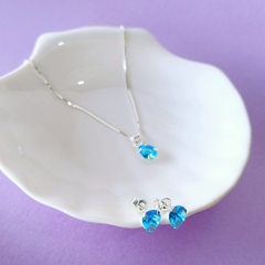 Conjunto gota azul prata 925