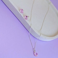 Conjunto gota rosa prata 925