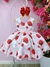 Vestido Infantil Rosa Flores Primavera Peito Strass Pérolas - Mimo