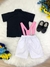 Conjunto Camisa Preta e Short Branco C/ Susp. Mundo Bita - Mimo