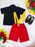 Conjunto Camisa Preta e Short Vermelha C/ Susp. Mickey - Mimo