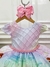 Vestido Infantil Rosa Princesas Peito Nervura Cinto Pérolas - comprar online