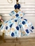 Vestido Infantil Azul Florido Rosas C/ Cinto de Pérolas - Mimo