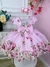 Vestido Infantil Rosa Florido Primavera Com Cinto de Pérolas