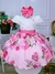 Vestido Infantil Marfim Busto Nervura Saia Rosa Florida - comprar online