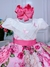 Vestido Infantil Marfim Busto Nervura Saia Rosa Florida - comprar online