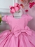 Vestido Infantil Rosa Liso Aplique de Laço C/ Máscara Luxo na internet