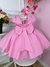 Vestido Infantil Rosa Liso Aplique de Laço C/ Máscara Luxo na internet