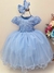 Vestido Infantil Azul C/ Renda Cinto Pérolas Strass Princesa