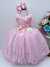 Vestido Infantil Rosa Luxo C/ Flores em Aplique e Renda