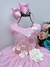 Vestido Infantil Rosa Luxo C/ Flores em Aplique e Renda - comprar online