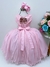 Vestido Infantil Rosa Luxo C/ Flores em Aplique e Renda - comprar online