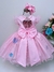 Vestido Infantil Rosa Aplique Borboletas Super Brilho Luxo