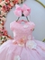 Vestido Infantil Rosa Luxo C/ Flores em Aplique e Renda