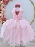 Vestido Infantil Rosa Luxo C/ Flores em Aplique e Renda - comprar online