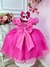 Vestido Infantil Rosa Princesa Aurora Barbie Aplique Flores