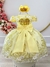 Vestido Infantil Amarelo Renda Realeza Cinto de Pérolas Damas na internet