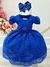 Vestido Infantil Azul Royal C/ Renda Realeza Cinto de Pérolas