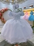 Vestido Infantil Branco Busto Com Nervura e Pérolas Daminhas