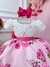 Vestido Infantil Marfim Busto Nervura Saia Rosa Florida - Mimo