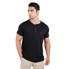 Camiseta Henley Egípcio Gola Padre Preto