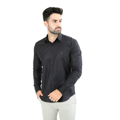 Camisa Manga Longa Slim Fit Básica Lisa Preto