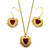 Set corazón rojo y aretes chapa de oro 18K11037