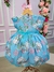 Vestido Miss Sweet Azul Tiffany Florido Cinto Perolas - Ferreira Kids