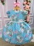 Vestido Miss Sweet Azul Tiffany Florido Cinto Perolas