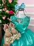 Vestido Juvenil Enjoy Verde Tiffany Peito Rendado Flores - comprar online