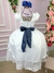 Vestido Lorenzetti Longo Branco Peito Rendado Cinto Azul Marinho - Ferreira Kids