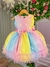 Vestido Infantil Marie Jardim Encantado Rosa Arco Iris Colorido