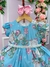 Vestido Miss Sweet Azul Tiffany Florido Cinto Perolas na internet