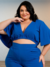 Cropped Decote V Azul Plus Size