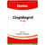 Imagen de una caja de Clopidogrel 75 mg de la marca Genfar, que contiene 14 tabletas recubiertas. Este medicamento antiplaquetario se utiliza para prevenir eventos cardiovasculares como infartos y accidentes cerebrovasculares en pacientes con riesgo.