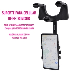 Imagem do Suporte para Celular Smartphone com Apoio no Retrovisor Extensível Giro 360º